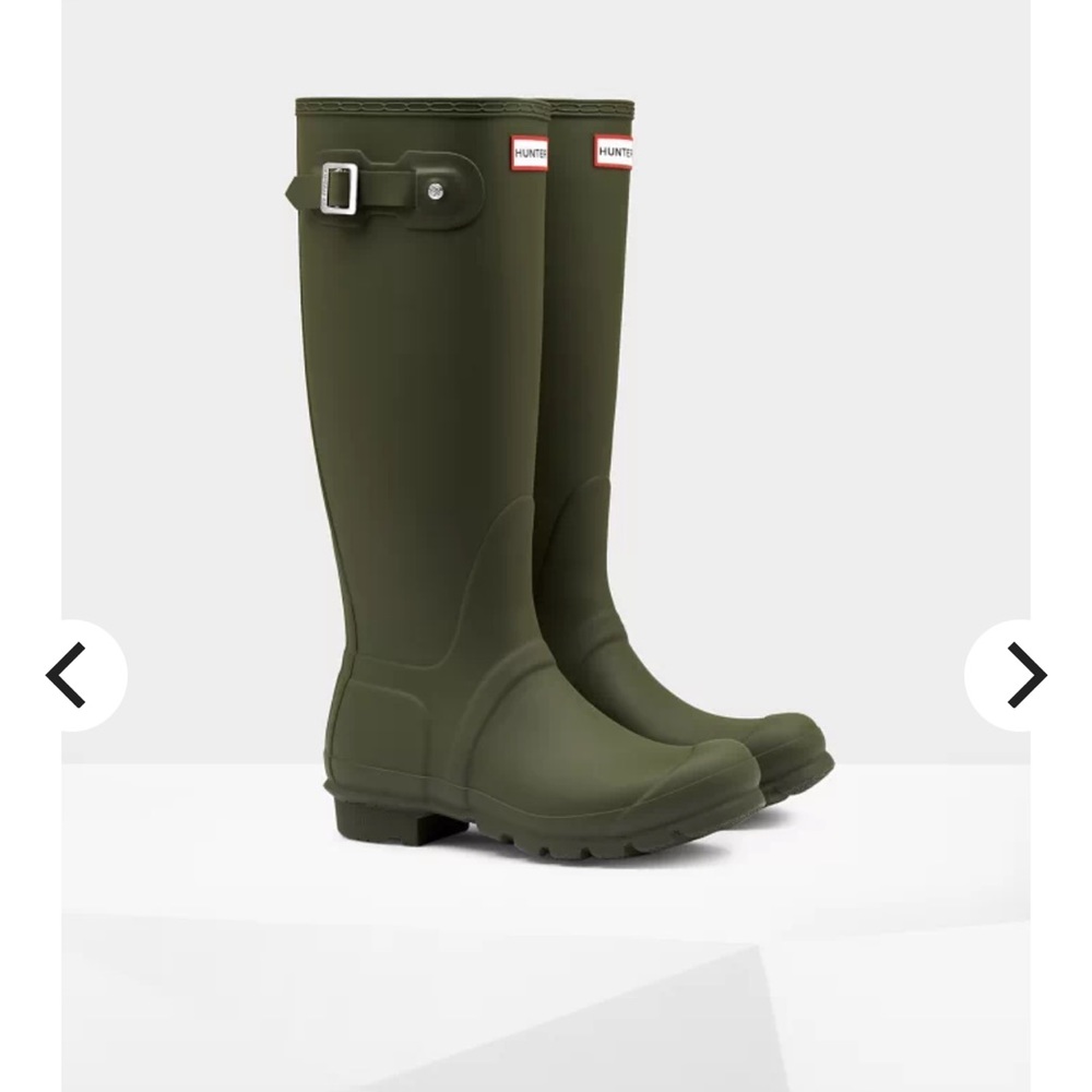 Hunter green tall rain boots
